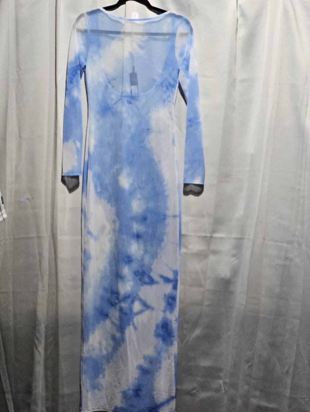 Fashion Nova Blue Tie-Dye Long Sleeve Maxi Dress with Open Back - Picture 2 of 5